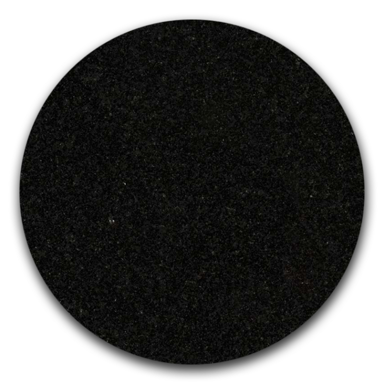 A close-up detailed view of absolute black granite in a circle shape.